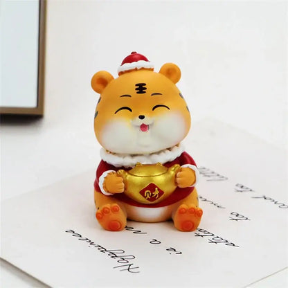 Lucky tiger figurine yellow living room new year decor holding gold bars