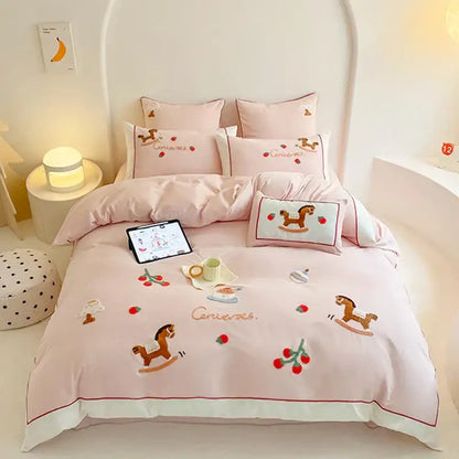 Light blue rocking horse lucky trojan cotton bedding set bedroom