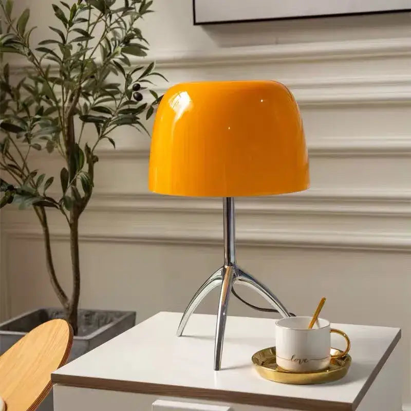 Modern cream lumiere glass table lamp for bedroom with chrome base