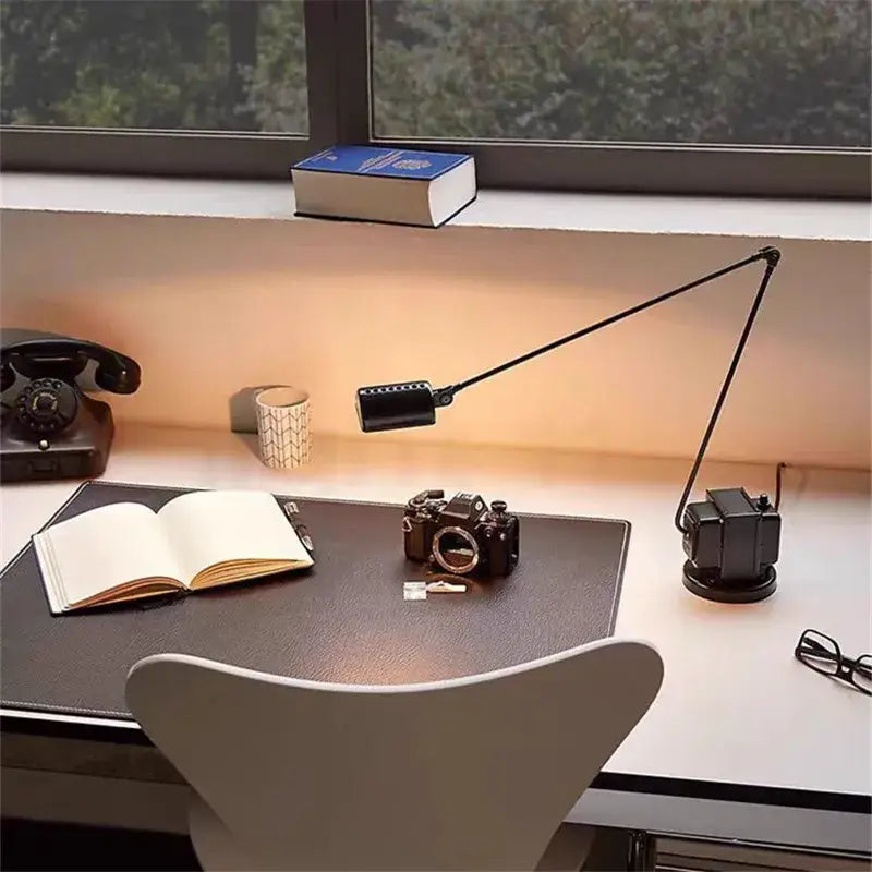 Industrial black long arm floor lamp – study room reading light