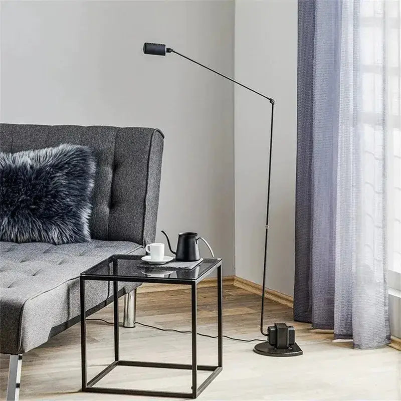 Industrial black long arm floor lamp – study room reading light