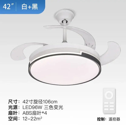 Modern black & white luminous led fandelier fan bedroom retractable