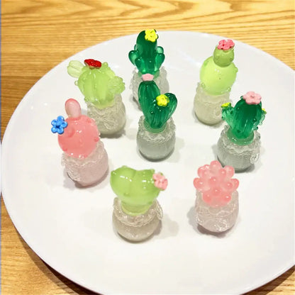 Luminous resin cactus miniatures colorful pig figurines for bedroom