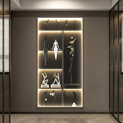 Modern abstract metal sculpture set luminous wall living room