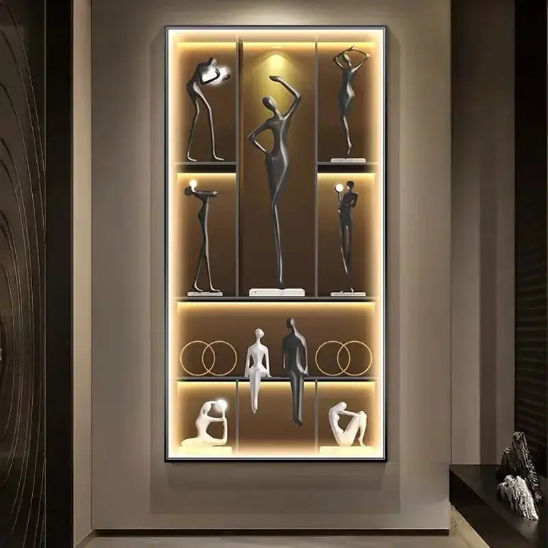Modern abstract metal sculpture set luminous wall living room