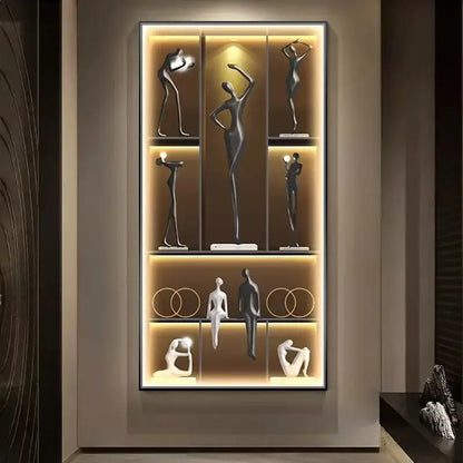 Modern abstract metal sculpture set luminous wall living room
