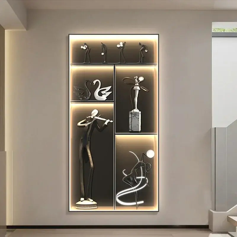 Modern abstract metal sculpture set luminous wall living room