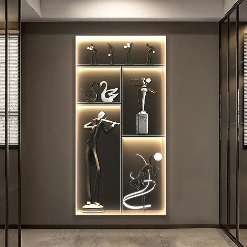 Modern abstract metal sculpture set luminous wall living room