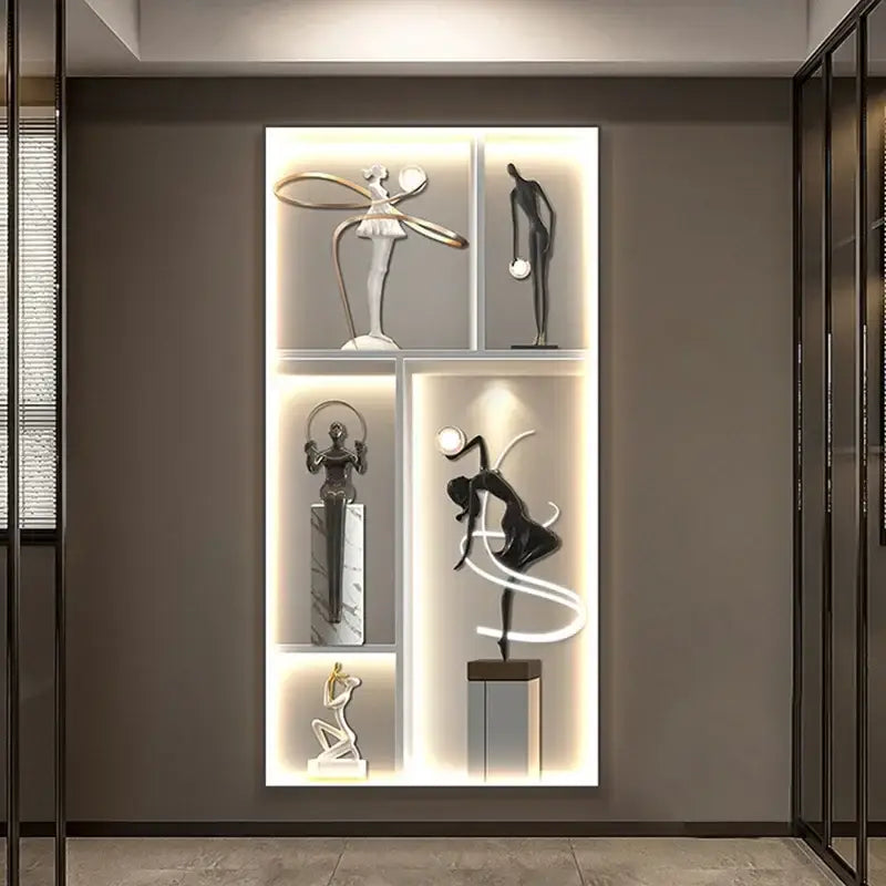 Modern abstract metal sculpture set luminous wall living room