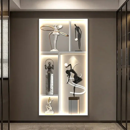 Modern abstract metal sculpture set luminous wall living room