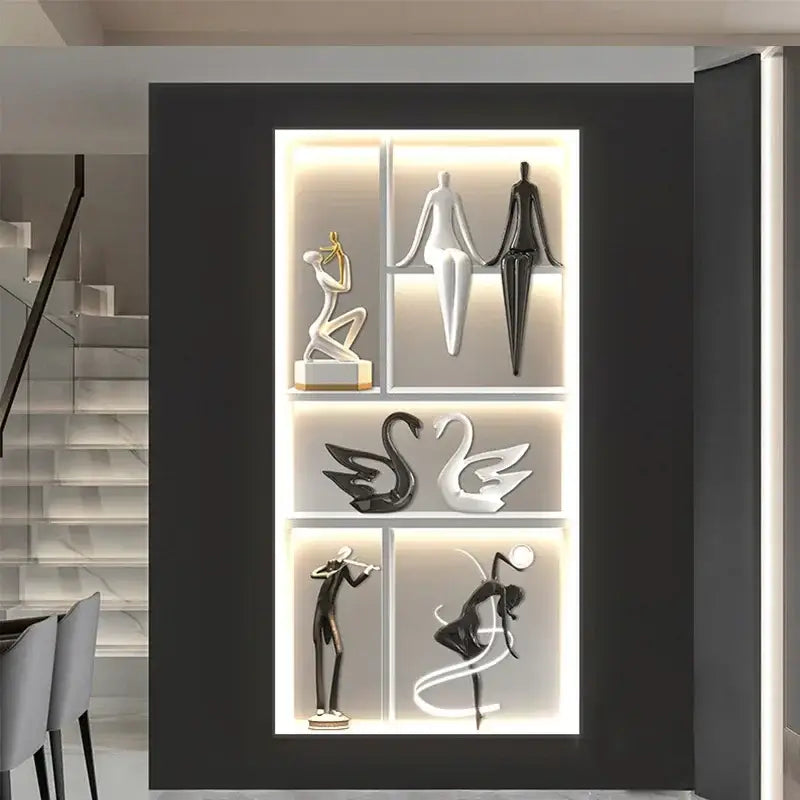 Modern abstract metal sculpture set luminous wall living room