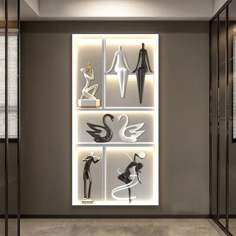 Modern abstract metal sculpture set luminous wall living room