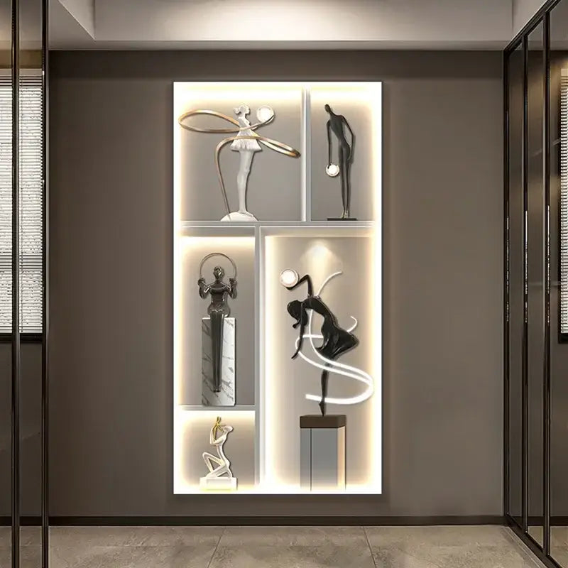 Modern abstract metal sculpture set luminous wall living room