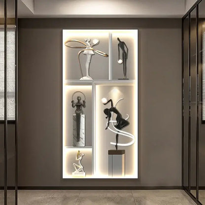 Modern abstract metal sculpture set luminous wall living room