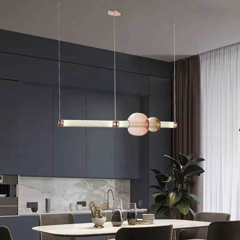 Modern amber & green luna glass tube chandelier dining room light