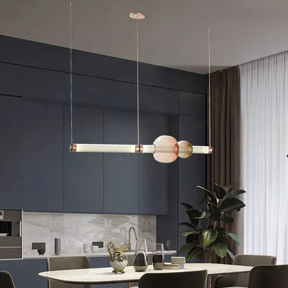 Modern amber & green luna glass tube chandelier dining room light