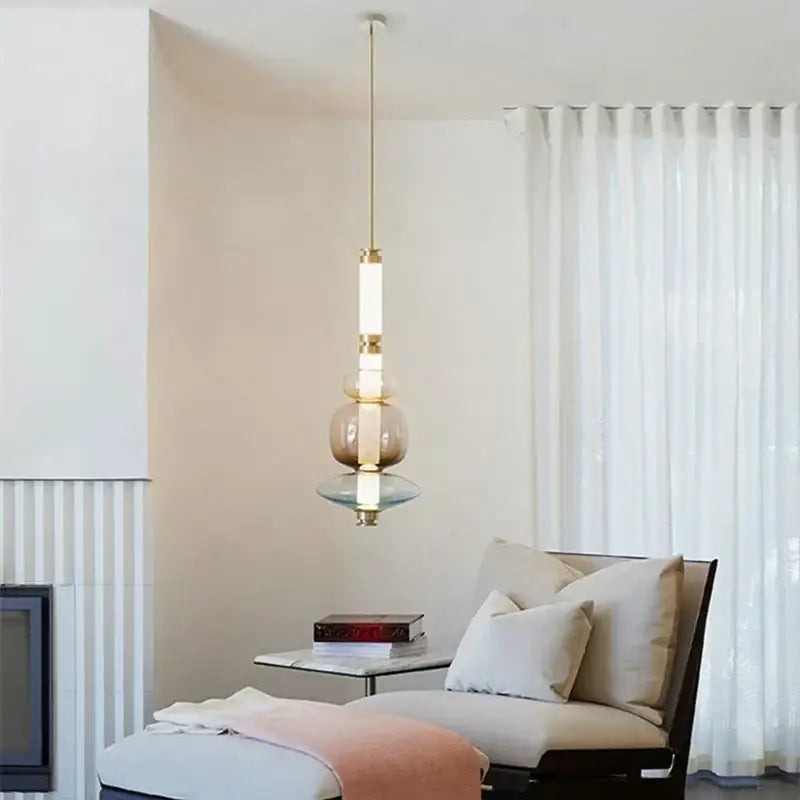 Modern amber & green luna glass tube chandelier dining room light