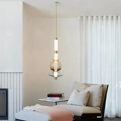 Modern amber & green luna glass tube chandelier dining room light
