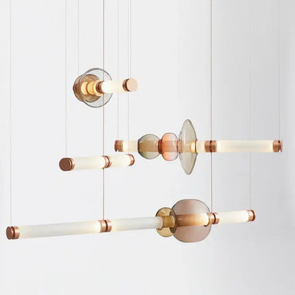 Modern amber & green luna glass tube chandelier dining room light