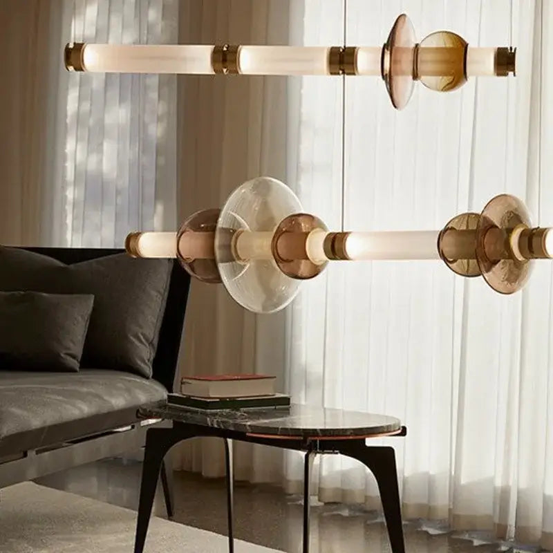 Modern amber & green luna glass tube chandelier dining room light