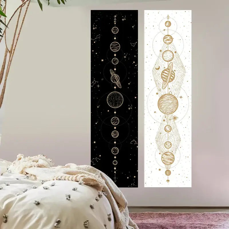 Psychedelic black & white lunar eclipse moon phase tapestry bedroom art