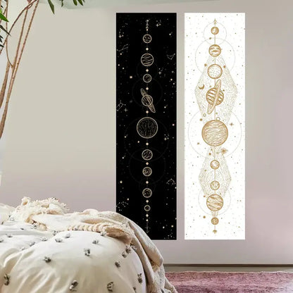 Psychedelic black & white lunar eclipse moon phase tapestry bedroom art