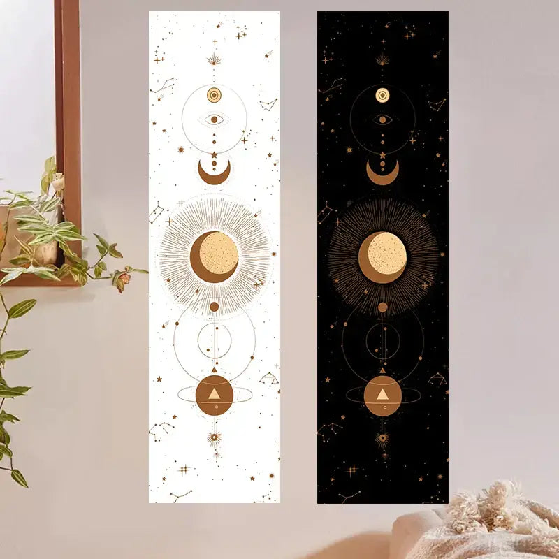 Psychedelic black & white lunar eclipse moon phase tapestry bedroom art