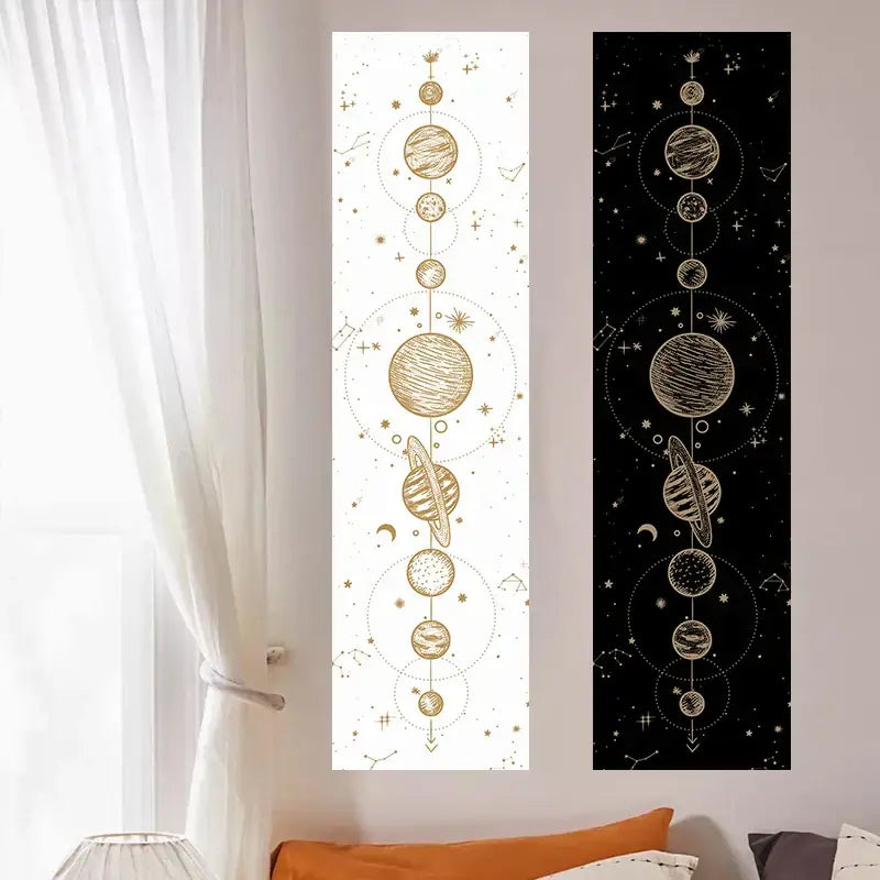 Psychedelic black & white lunar eclipse moon phase tapestry bedroom art