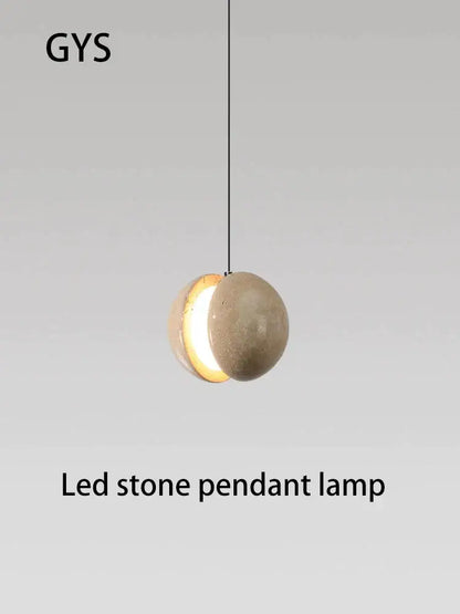Minimalist concrete lunar stone pendant – bedroom led sphere light