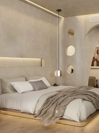 Minimalist concrete lunar stone pendant – bedroom led sphere light