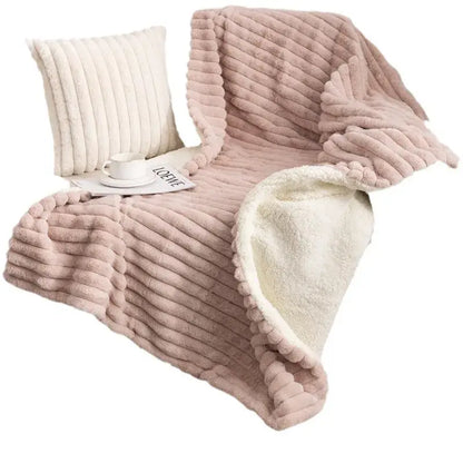 Cream textured faux-rabbit fur double-layer blanket bedroom throw