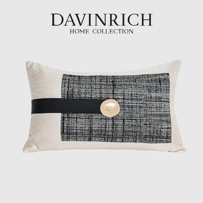 Cream luxe flannelette leather patchwork cushion cover living room