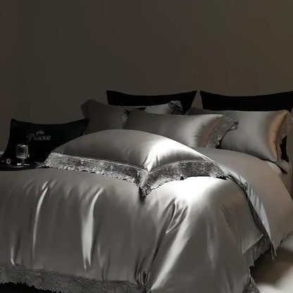 Luxe french lace cream satin bedding set bedroom duvet cover