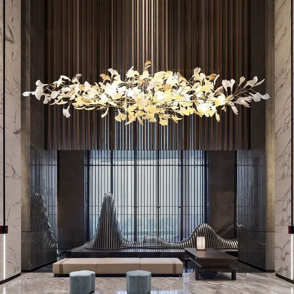 Luxe ginkgo leaves white & gold pendant light living room