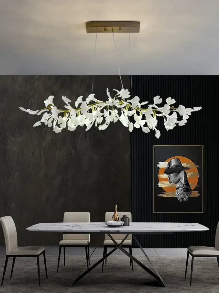 Luxe ginkgo leaves white & gold pendant light living room