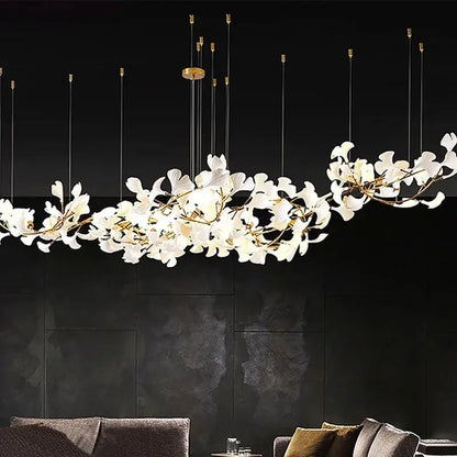 Luxe ginkgo leaves white & gold pendant light living room