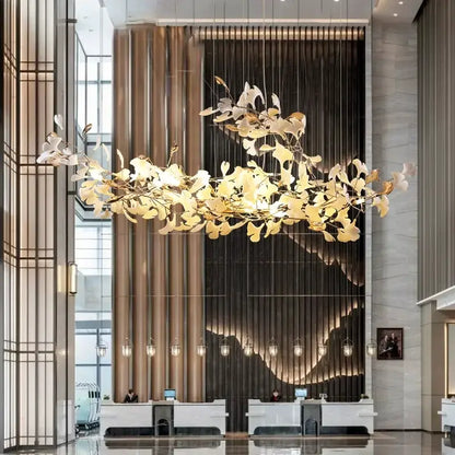 Luxe ginkgo leaves white & gold pendant light living room