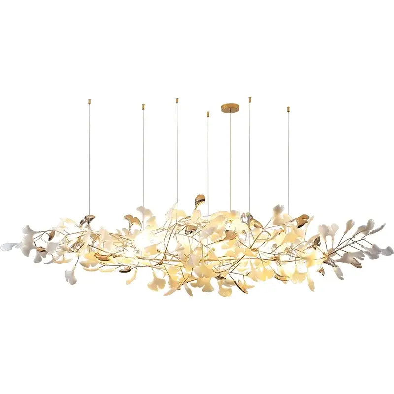Luxe ginkgo leaves white & gold pendant light living room