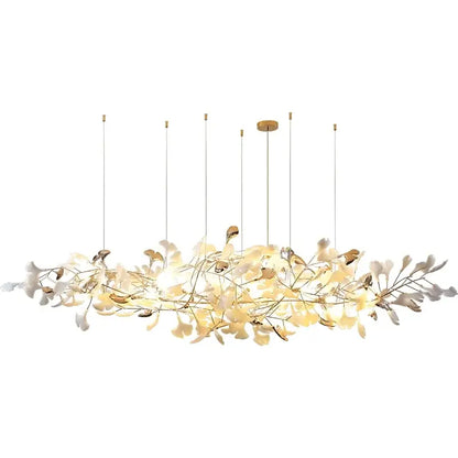 Luxe ginkgo leaves white & gold pendant light living room