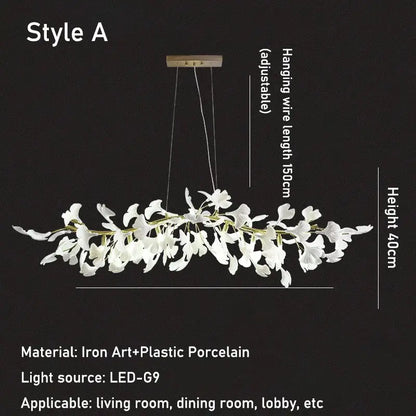 Luxe ginkgo leaves white & gold pendant light living room