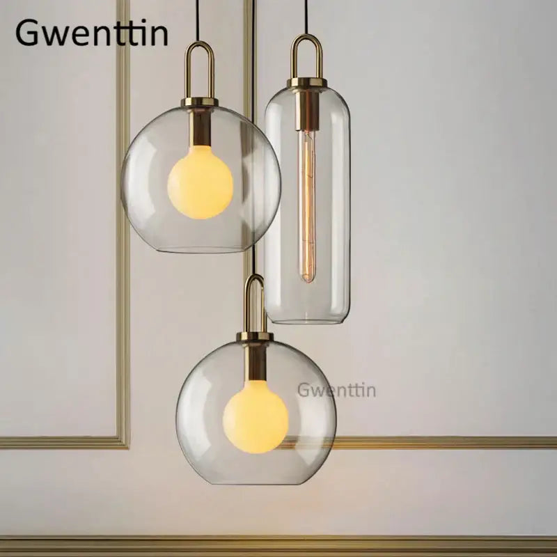 Luxe glass ball pendant lights brass and frosted glass dining room