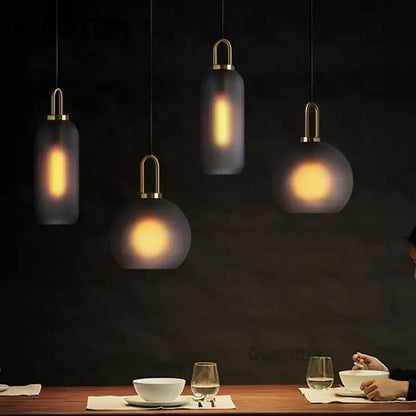 Luxe glass ball pendant lights brass and frosted glass dining room