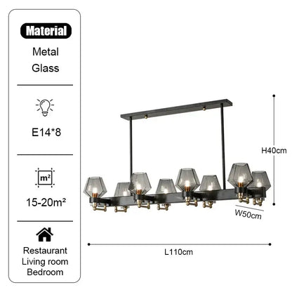 Modern retro black & brass luxe glass chandelier living room light