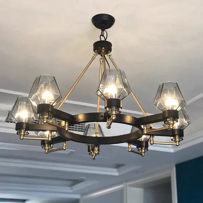 Modern retro black & brass luxe glass chandelier living room light