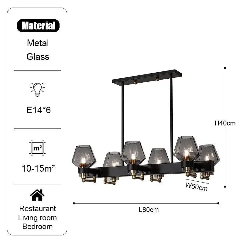 Modern retro black & brass luxe glass chandelier living room light