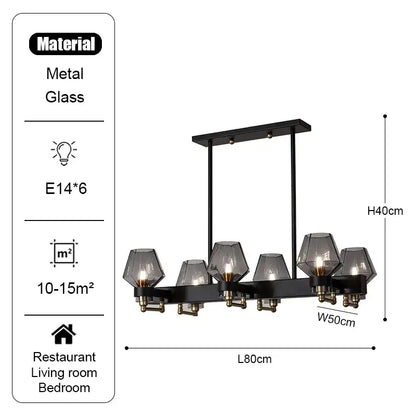 Modern retro black & brass luxe glass chandelier living room light
