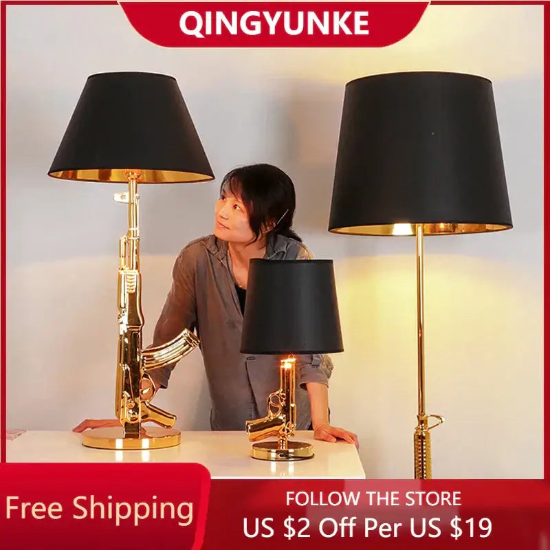 Luxe gold ak47 led floor lamp for modern living room decor