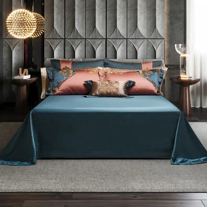 Baroque teal & rose gold luxe gold embroidery bedding set bedroom