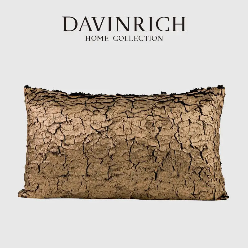 Luxe gold foil brown bark texture cushion cover living room