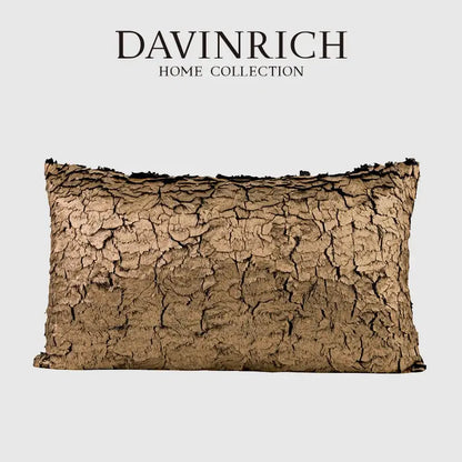 Luxe gold foil brown bark texture cushion cover living room